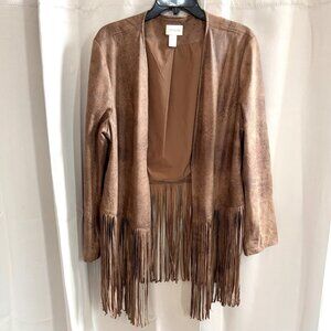 Chicos Womens Jacket Large Brown Crop Festival Western Boho Hippie Fringe‎ 18181